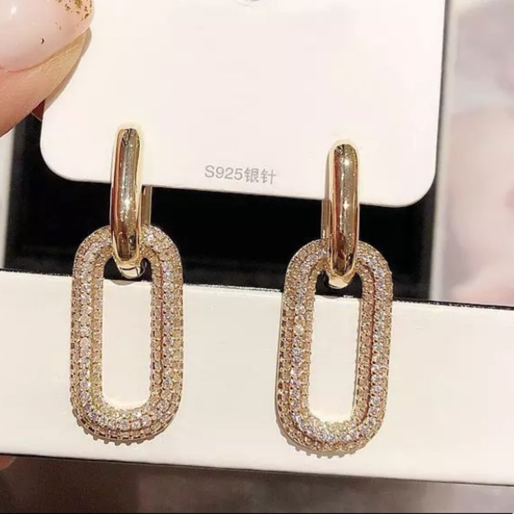 New Women’s cz earrings crystal chain link drop